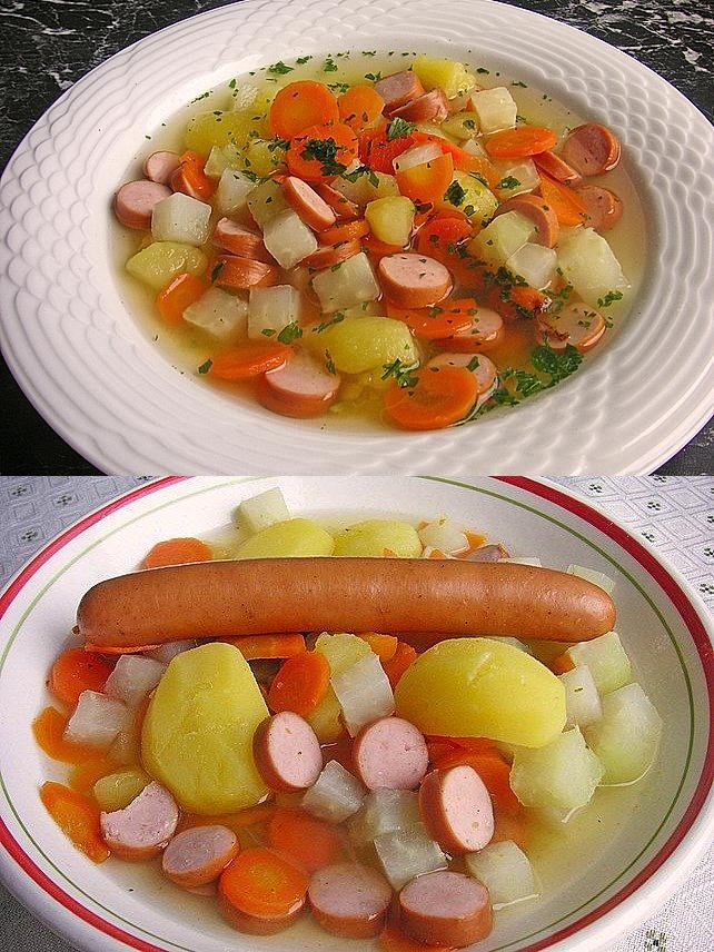Kohlrabi und Kartoffelsuppe mit Cabanossi