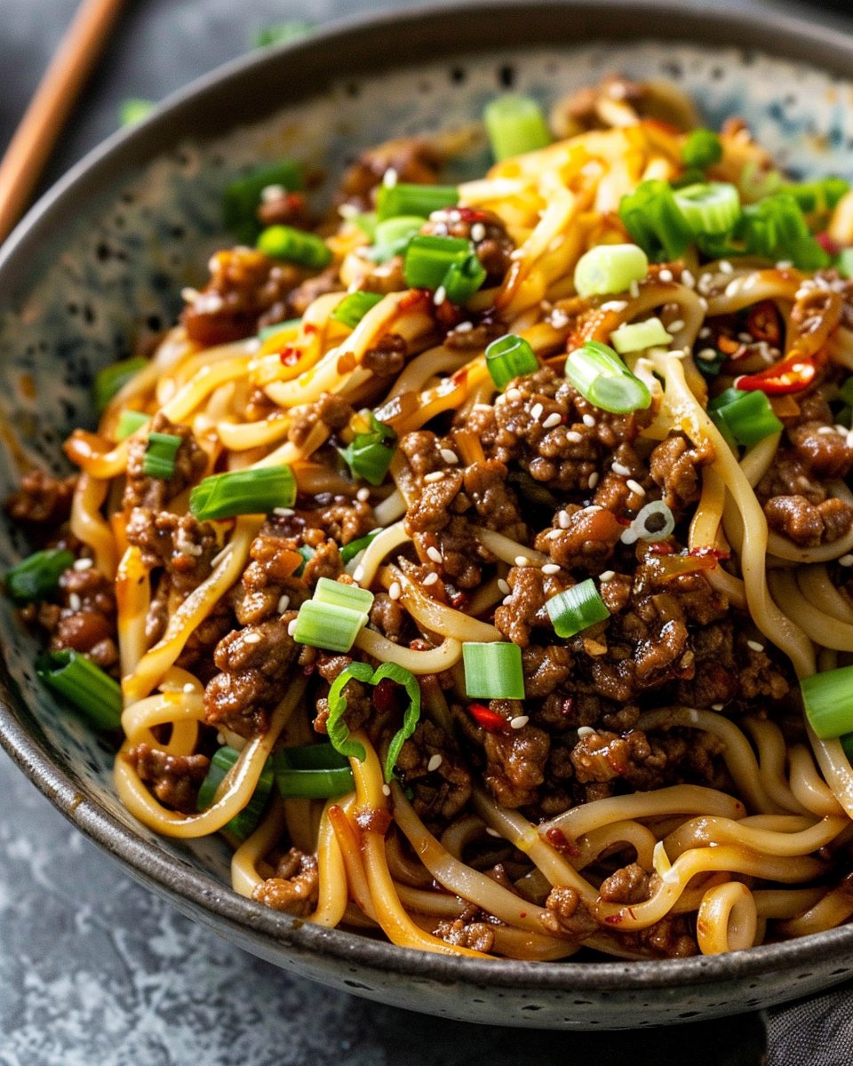 Mongolian Ground Beef Noodles