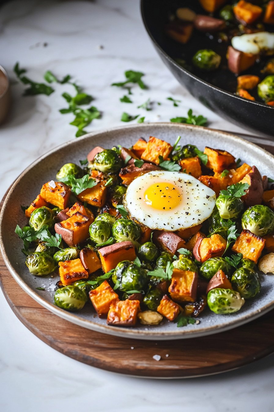 Sweet Potato Brussel Sprout Hash (One-Pan)