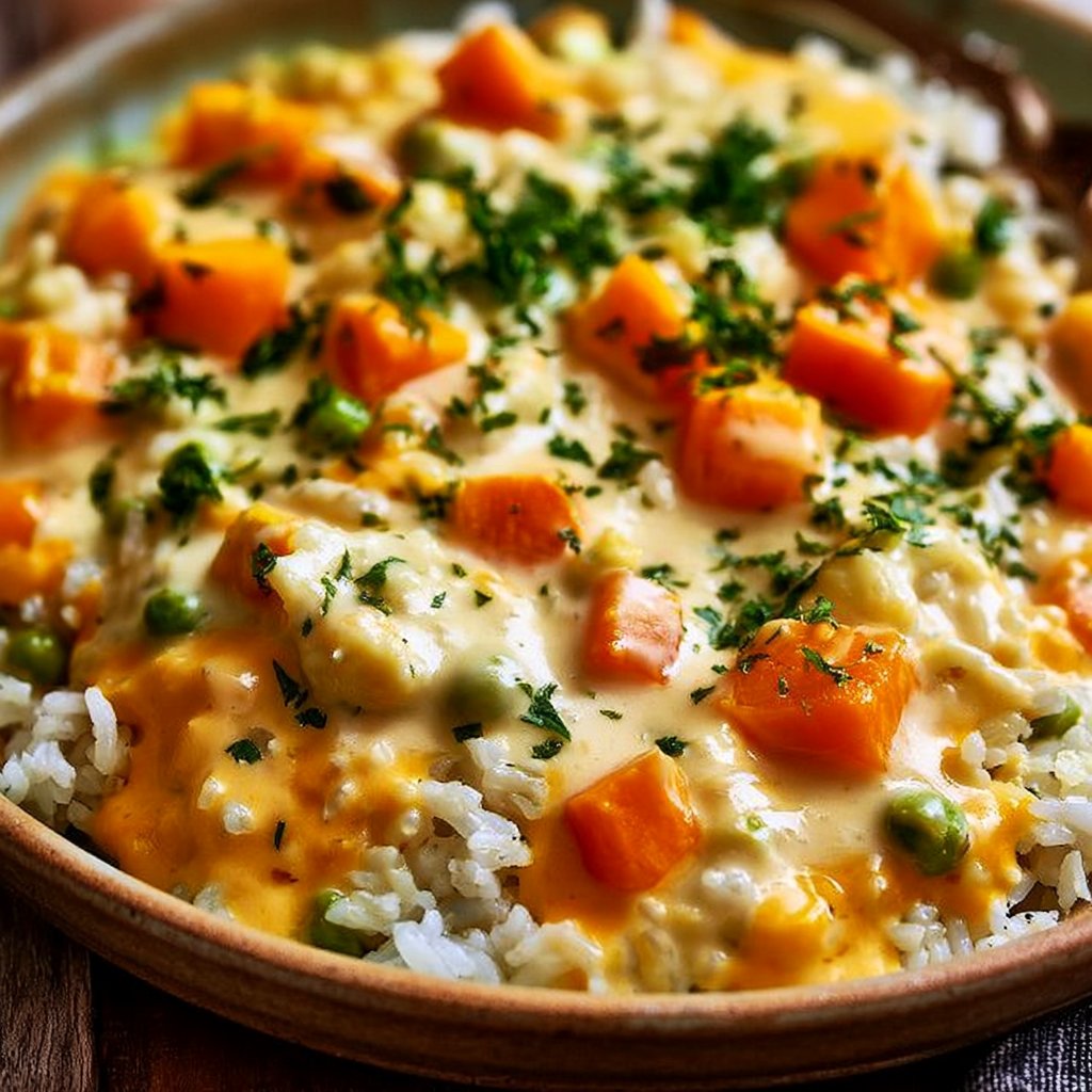 Reis mit Gemüse-Frischkäse-Sauce
