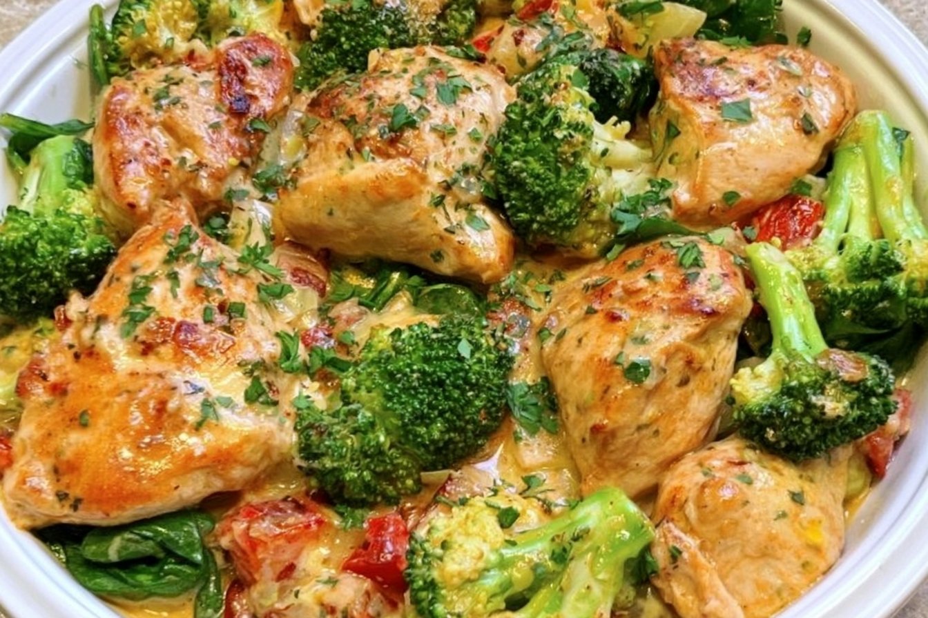 Garlic Chicken with Broccoli and Spinach Delicious 30 Minute