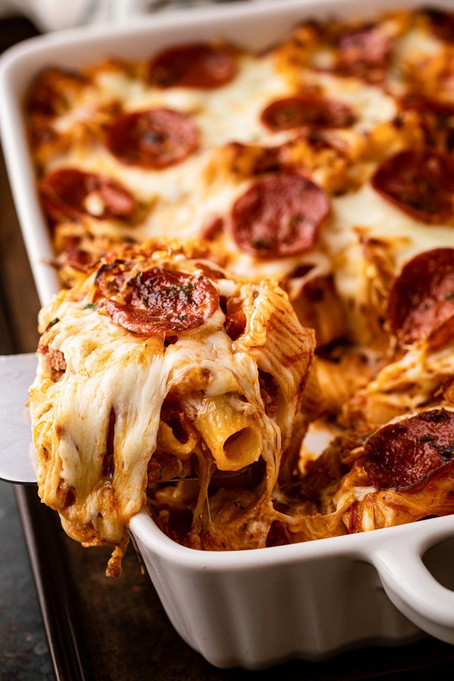 Baked Rotini with Sausage and Pepperoni