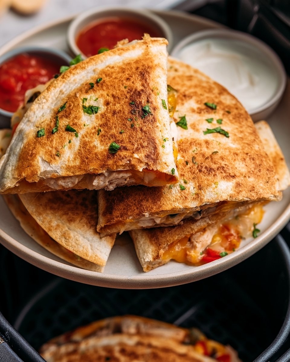 Crispy Air Fryer Chicken Quesadilla with Creamy Taco Bell-Style Sauce