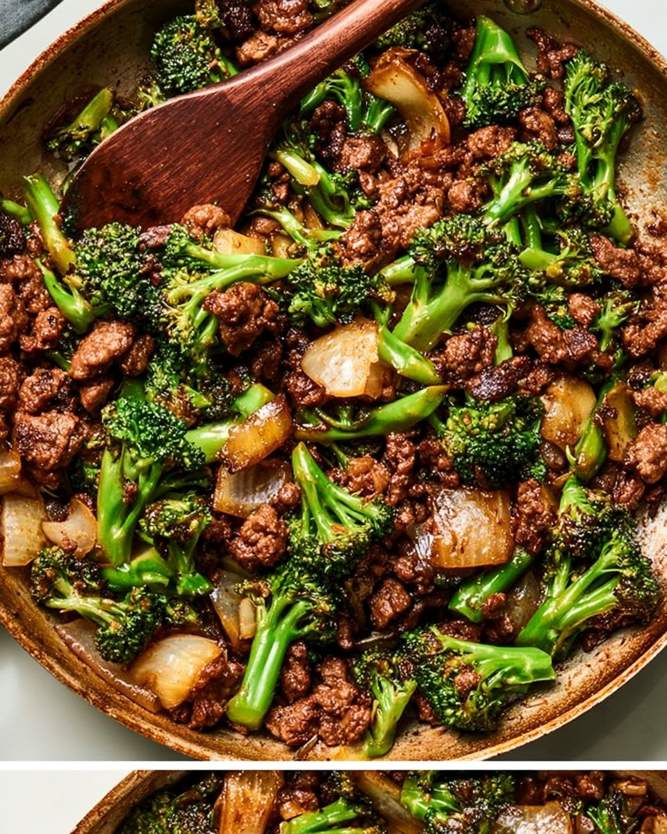 Caramelized Ground Beef with Stir-Fried Baby Broccoli