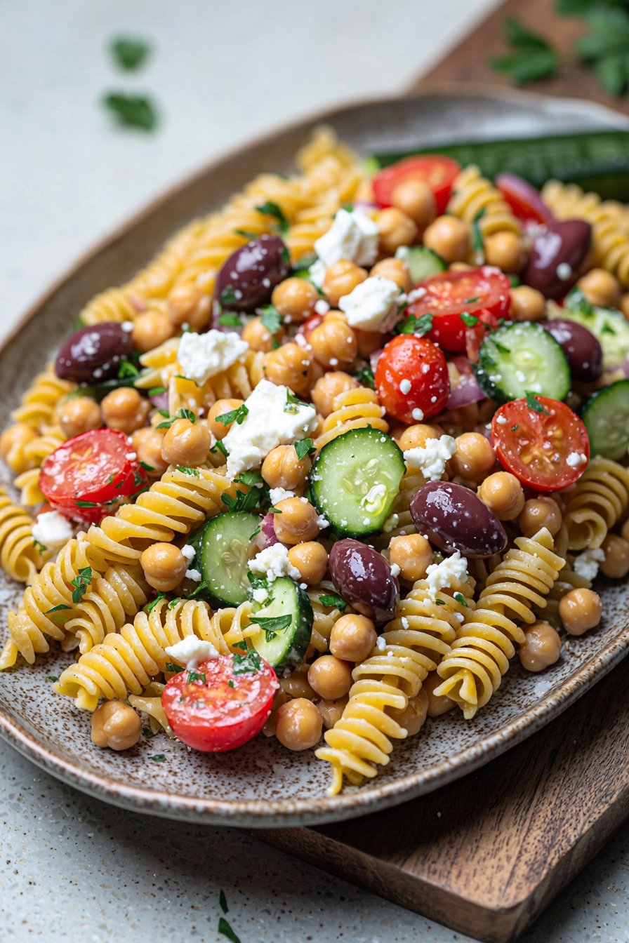 Greek Chickpea Pasta Salad