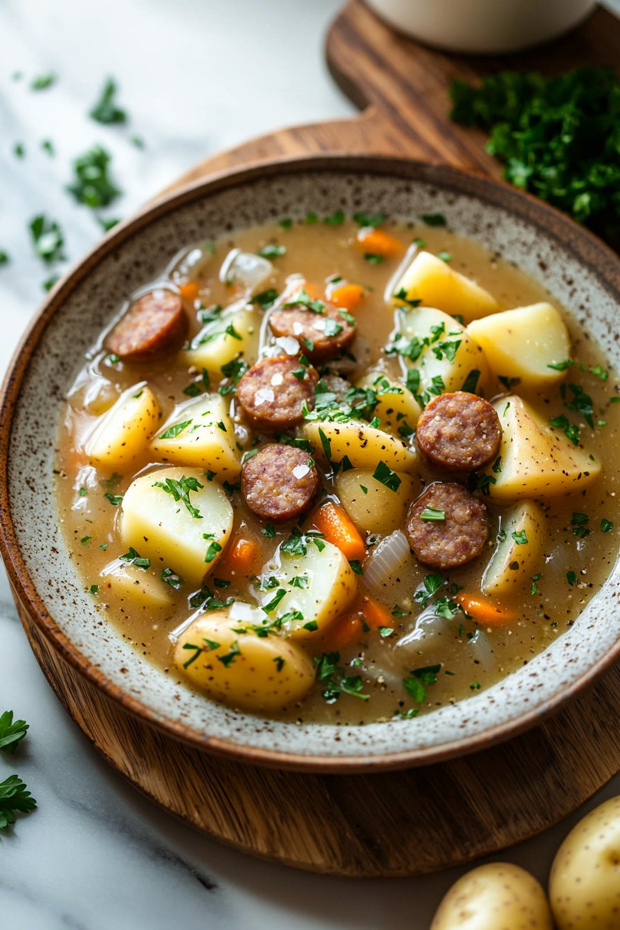 Langsame Kochgebratene Wurst-Kartoffelsuppe