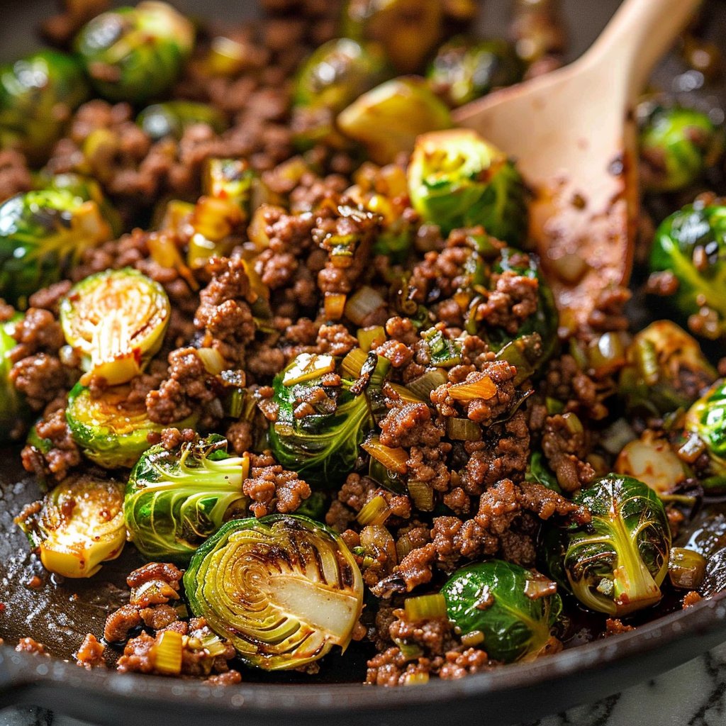 Ground Beef and Brussels Sprouts