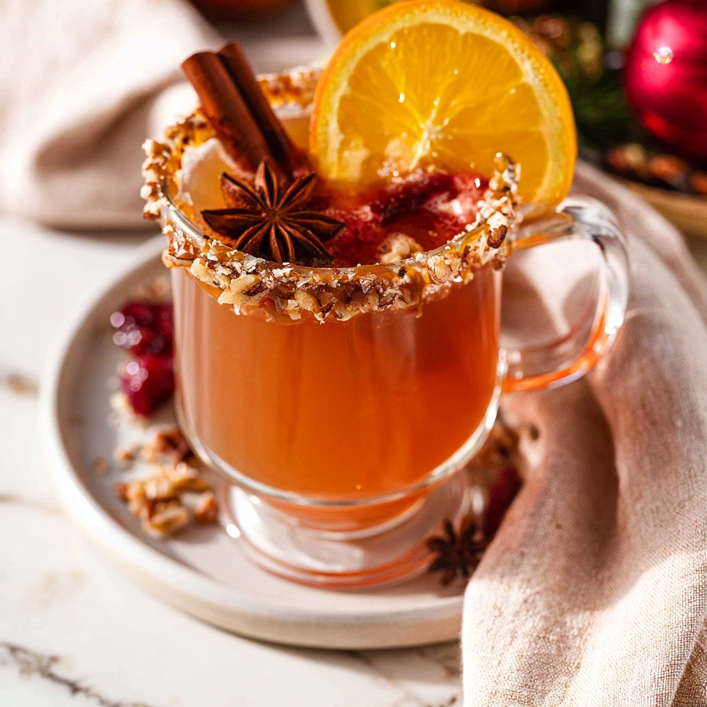 Slow Cooker Mulled Cider with a Caramel Pecan Rim