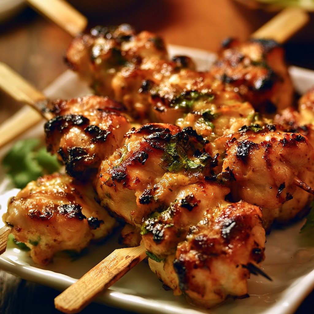 Gegrillte Thai-Kokosnuss-Hähnchenspieße