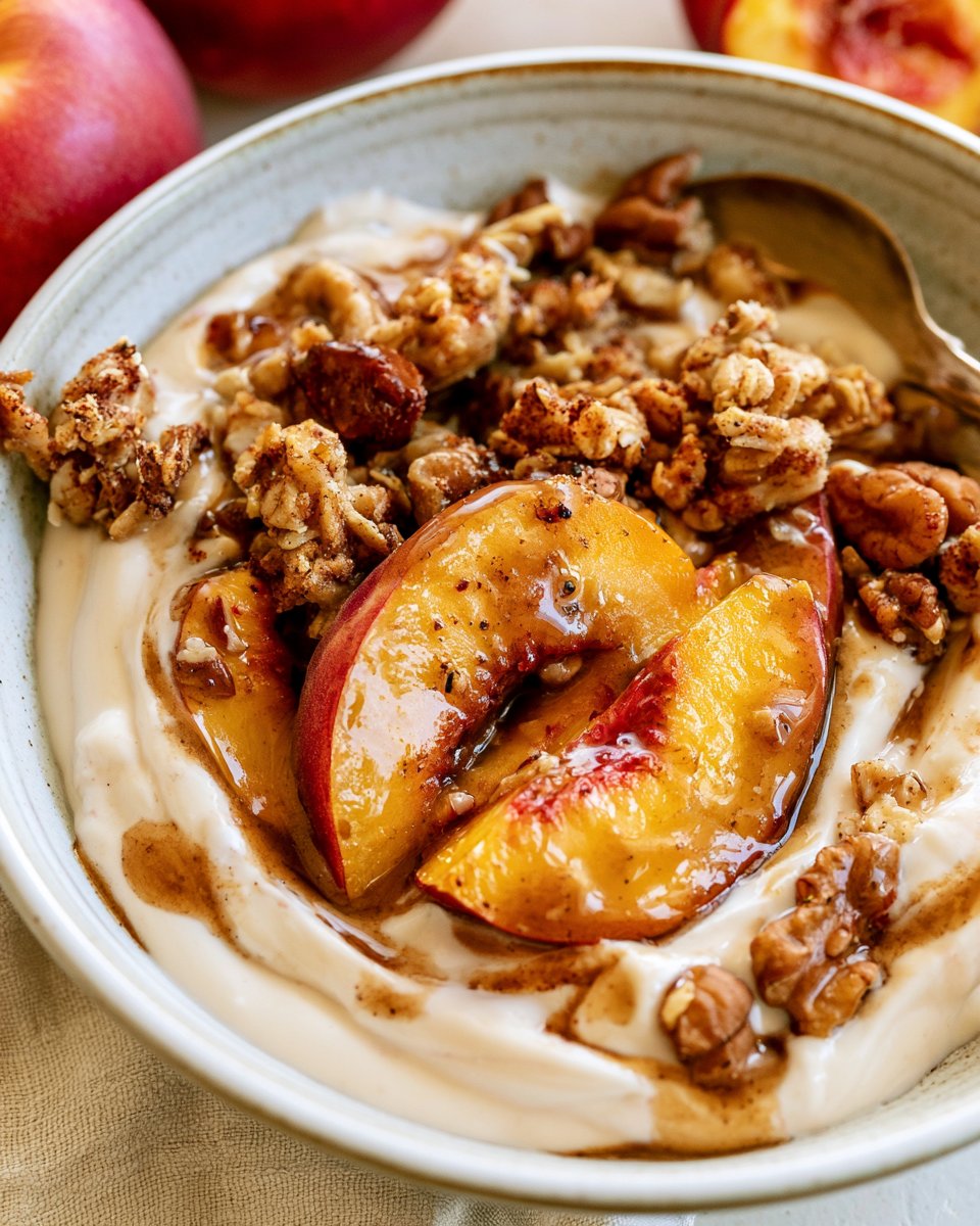 High-Protein Peach Crisp Yogurt Bowl