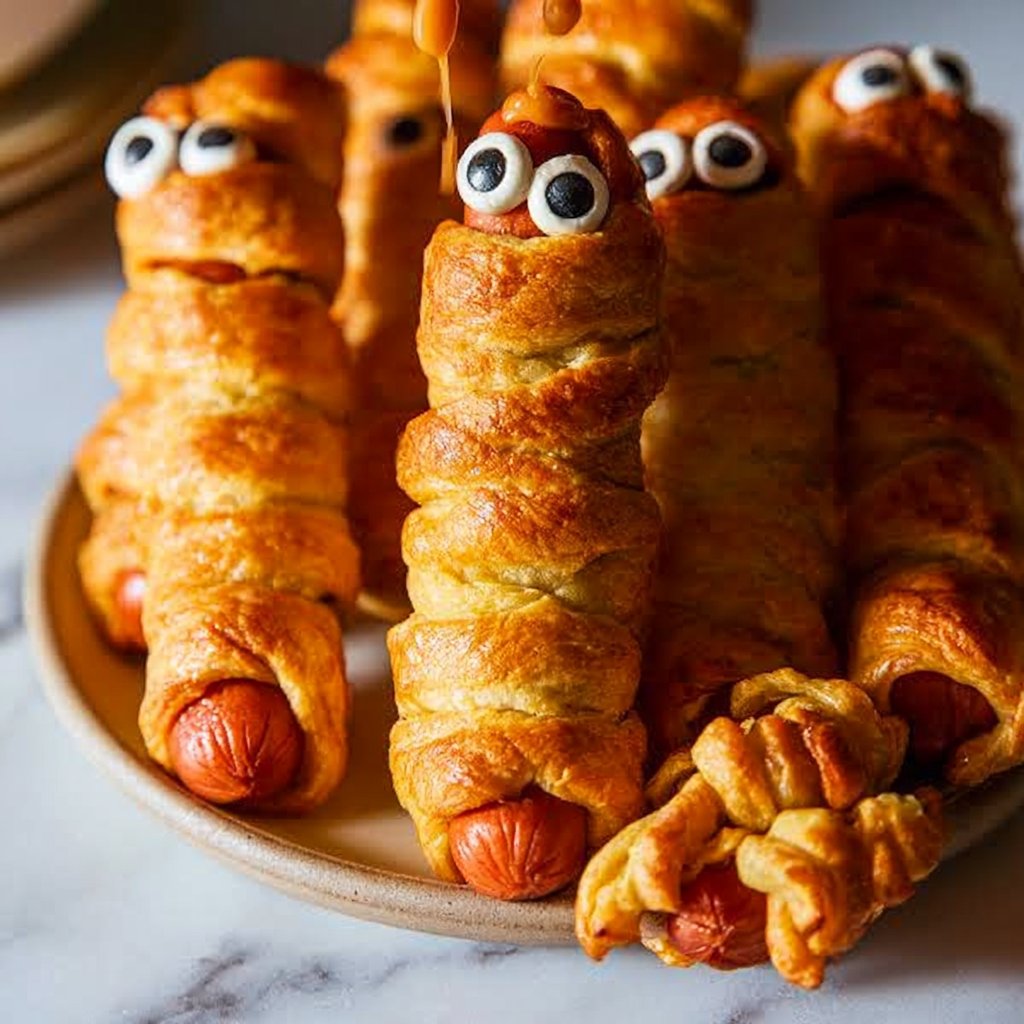 Crescent Roll Wrapped Mummy Hot Dogs