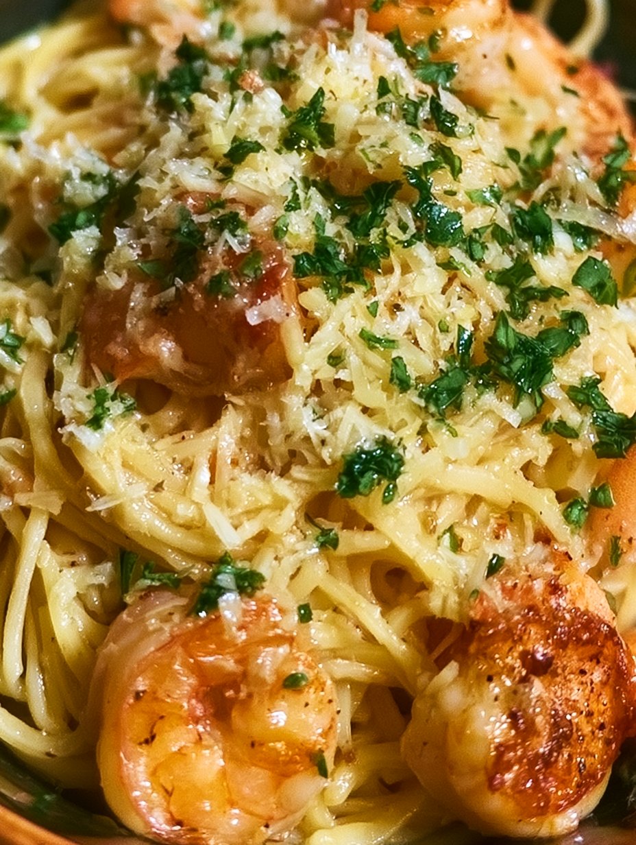 Pasta cremosa de camarones al ajo