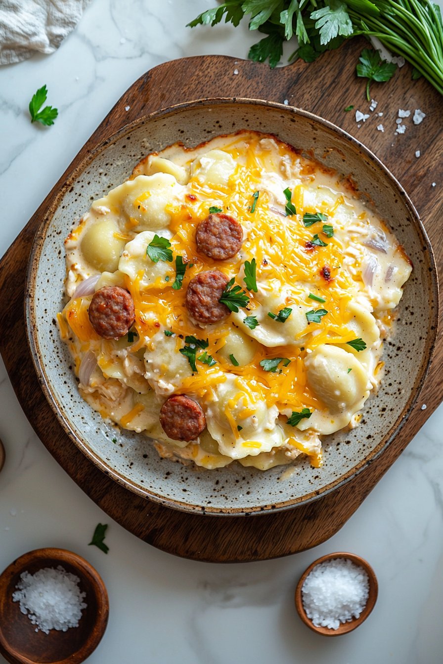 Crockpot Pierogi Casserole with Chicken Sausage