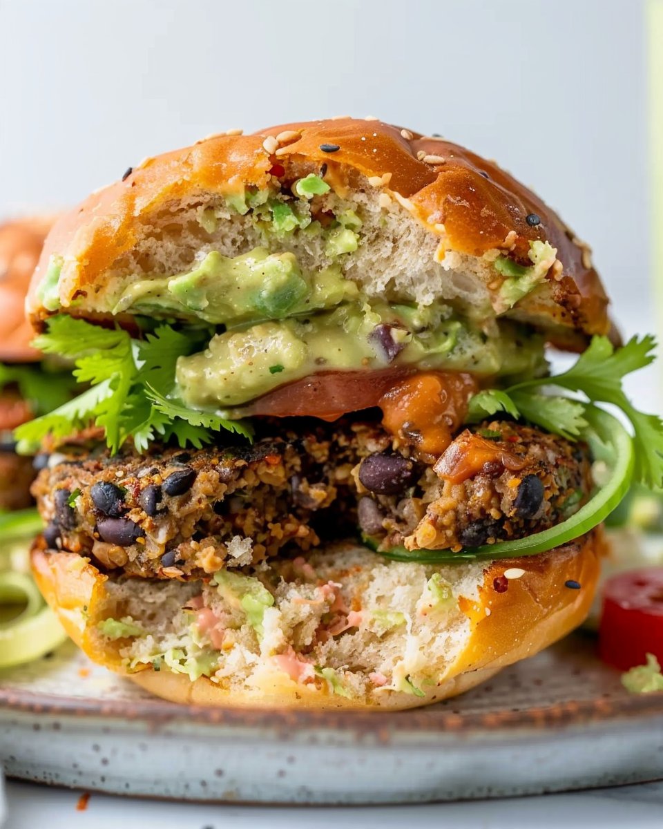 Spicy Bean Burgers with Cilantro Avocado Sauce | Meatless burgers recipes, How to make black bean burgers vegetarian, Morning star recipes vegetarian