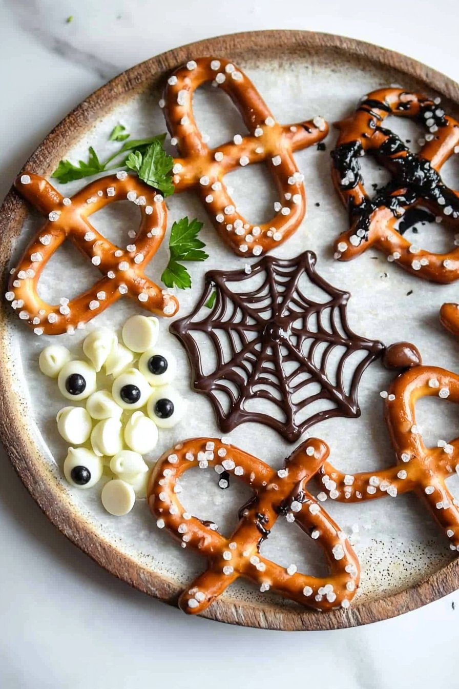 Halloween Spider Web Chocolate Pretzels