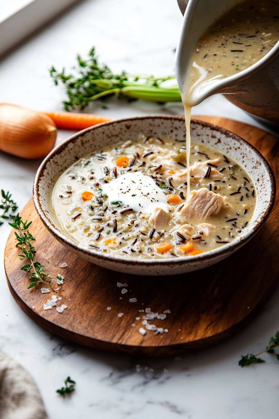 Langsame Kochhuhn- und Wildreis-Suppe