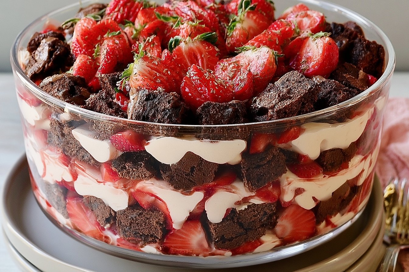 Festive Layers of Brownie Strawberry Trifle Goodness