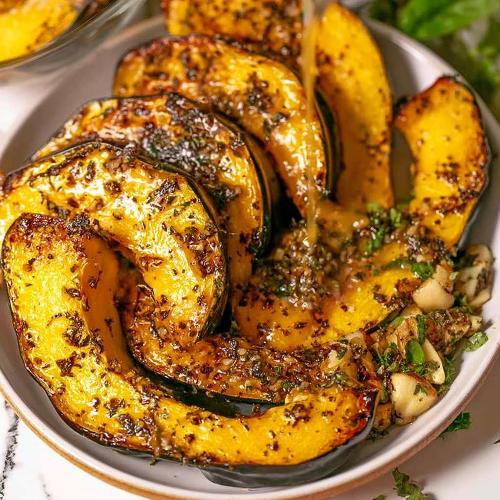 Garlic Herb Roasted Acorn Squash Wedges