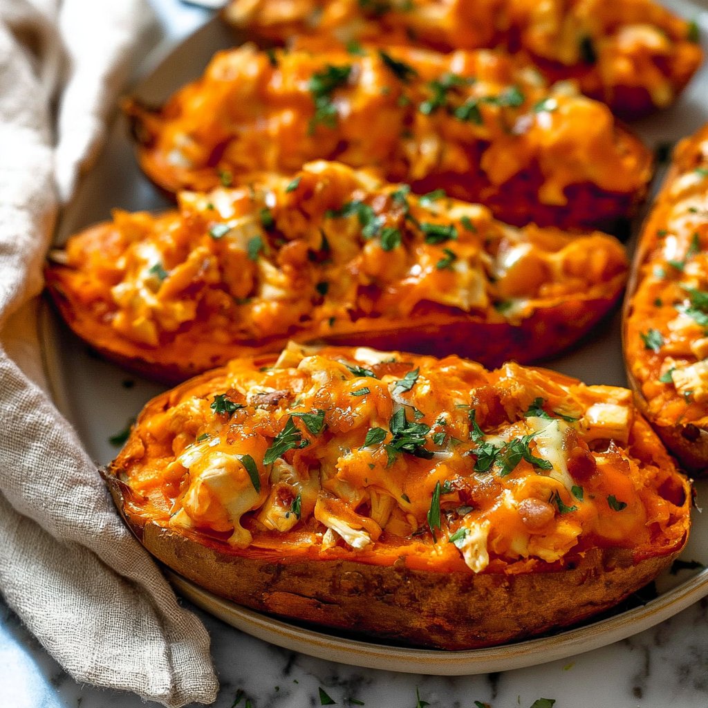 Buffalo Chicken Stuffed Sweet Potatoes