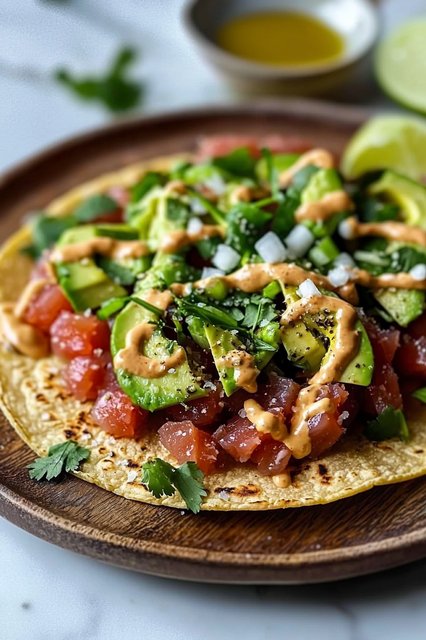 Spicy Tuna Tartare Tostada with Chipotle Mayo