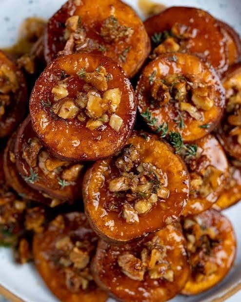 Maple Roasted Sweet Potatoes with Pecans