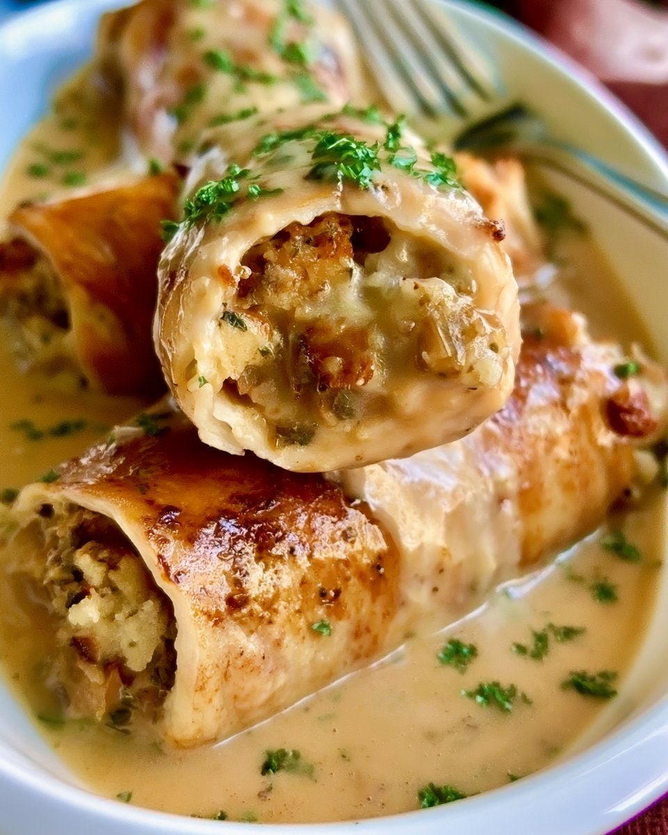 Turkey & Stuffing Roll Ups with Creamy Gravy