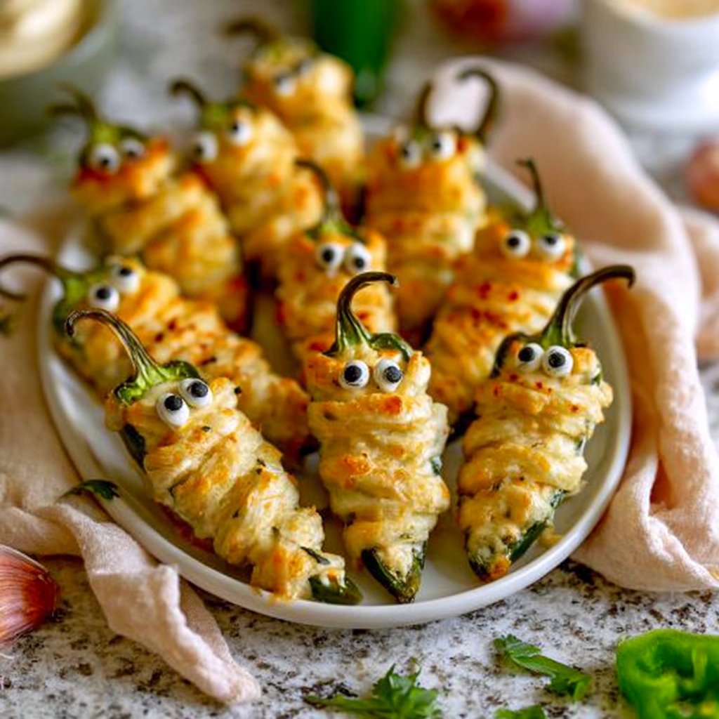 Creepy Crawly Mummy Cream Cheese Jalapeño Poppers