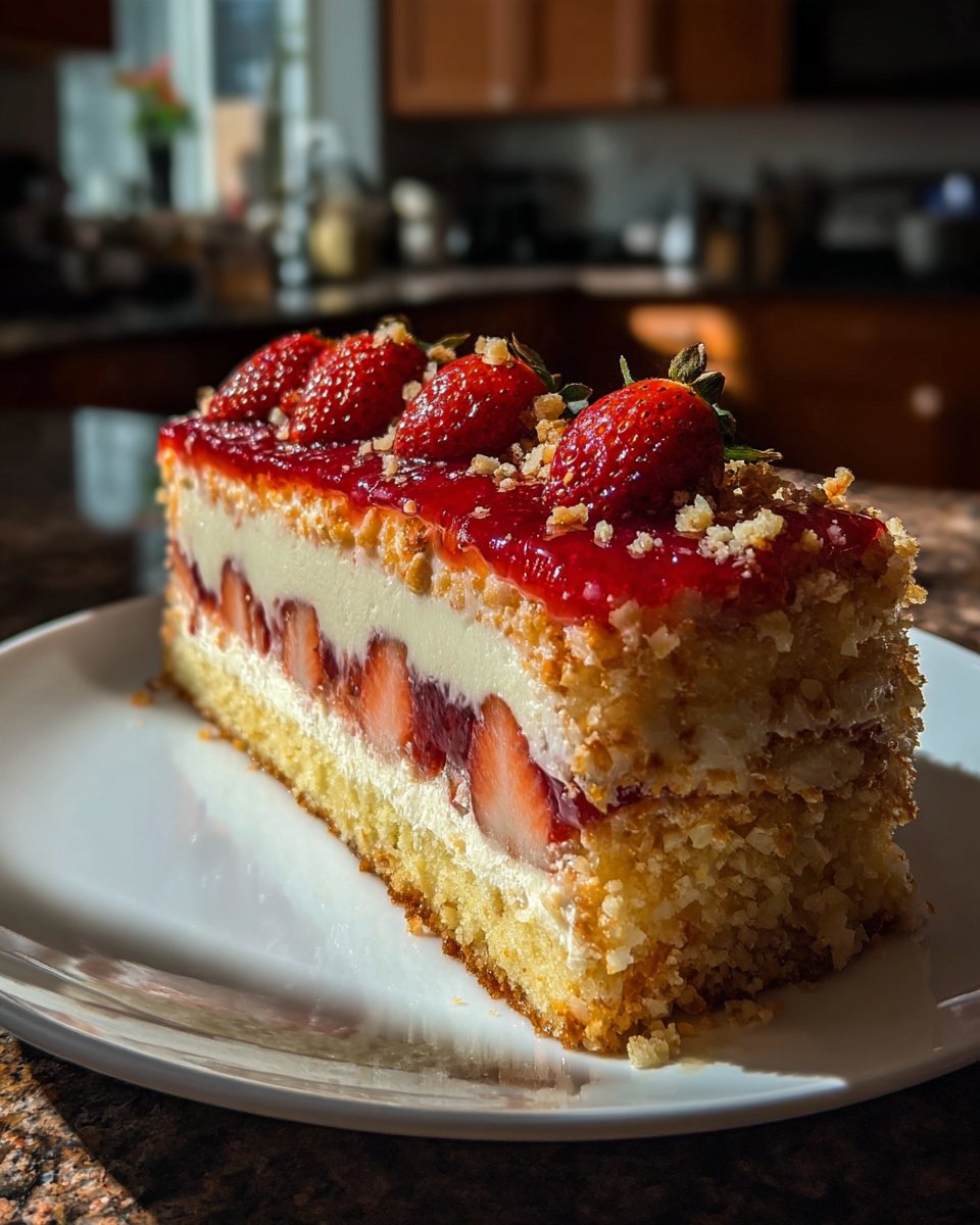 Strawberry Crunch Layered Cake