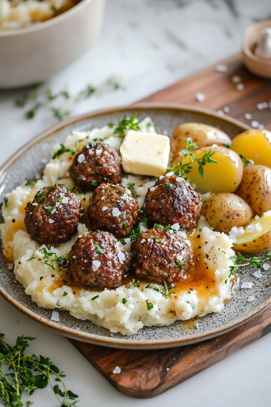 Steak Meatballs with Garlic Herb Mashed Potatoes