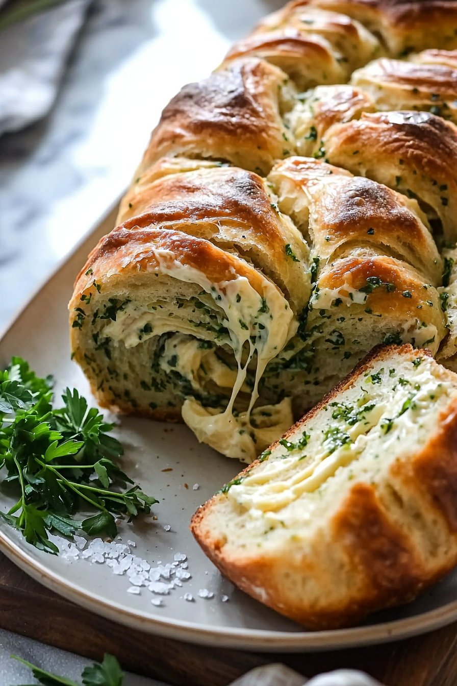 Schwirlend Knoblauchkraut- und Käsebrot