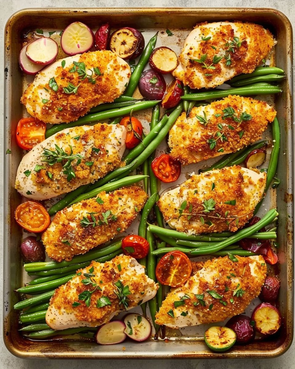 Parmesan Crusted Chicken Sheet Pan Dinner