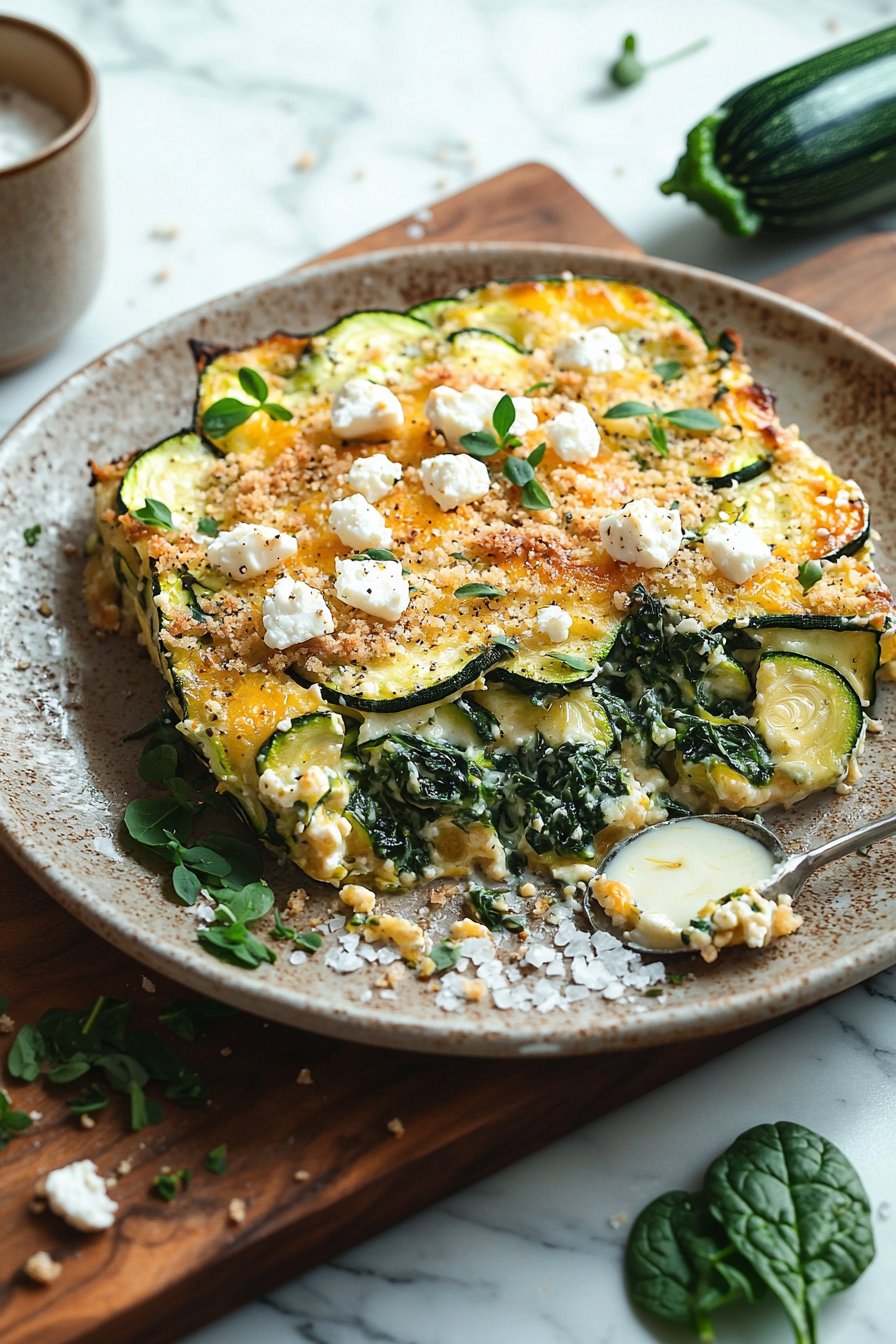 Baked Zucchini, Spinach and Feta Casserole