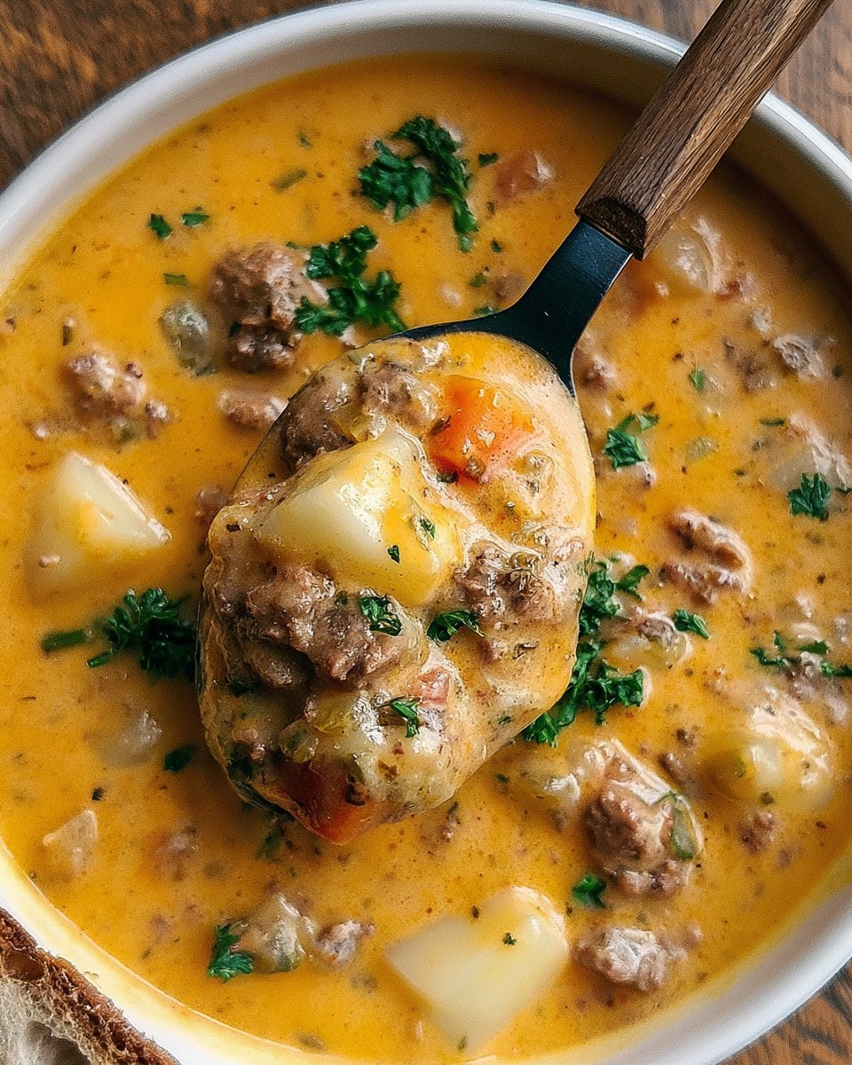 Cheesy Beef and Potato Soup