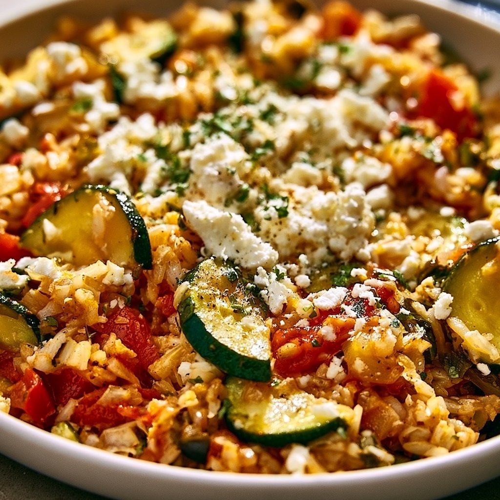 Mittelmeer-Zucchini-Reis-Pfanne mit Feta