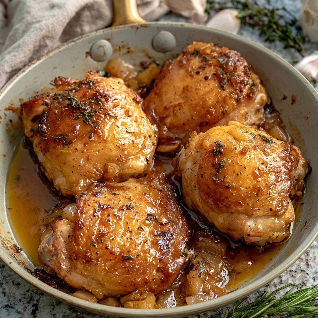 One-Skillet Apple Cider Glazed Chicken Thighs