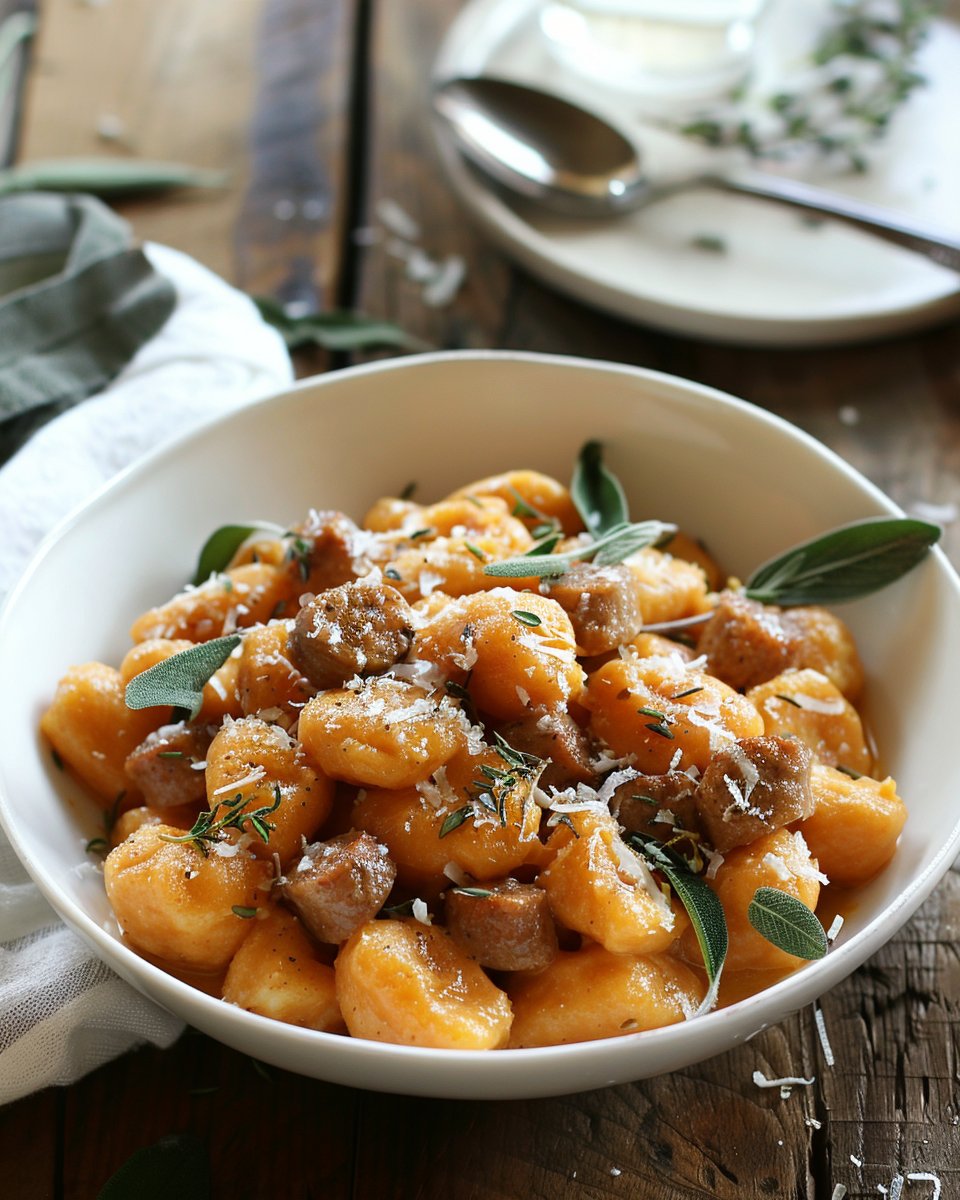 Creamy Butternut Squash Gnocchi with Sausage, Thyme, and Sage