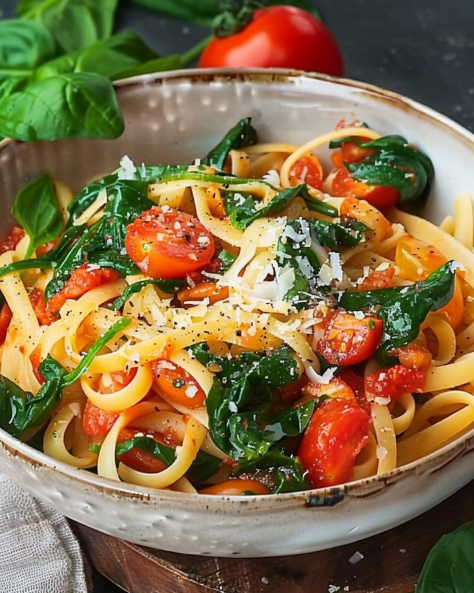 Easy Pasta with Tomatoes and Spinach