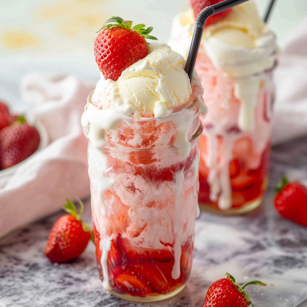 Fresh Strawberry Soda with Vanilla Ice Cream Float