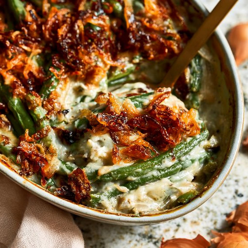 Fresh Green Bean Casserole with Crispy Shallots