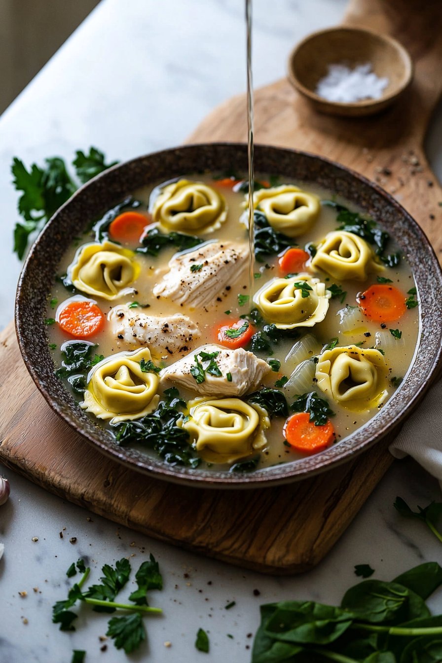 Hähnchen-Tortellini-Suppe