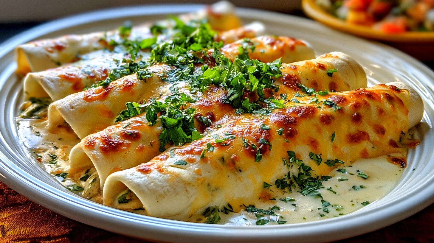Cheesy Creamy White Chicken Enchiladas