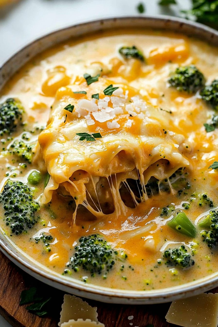 Broccoli Cheddar Lasagna Soup