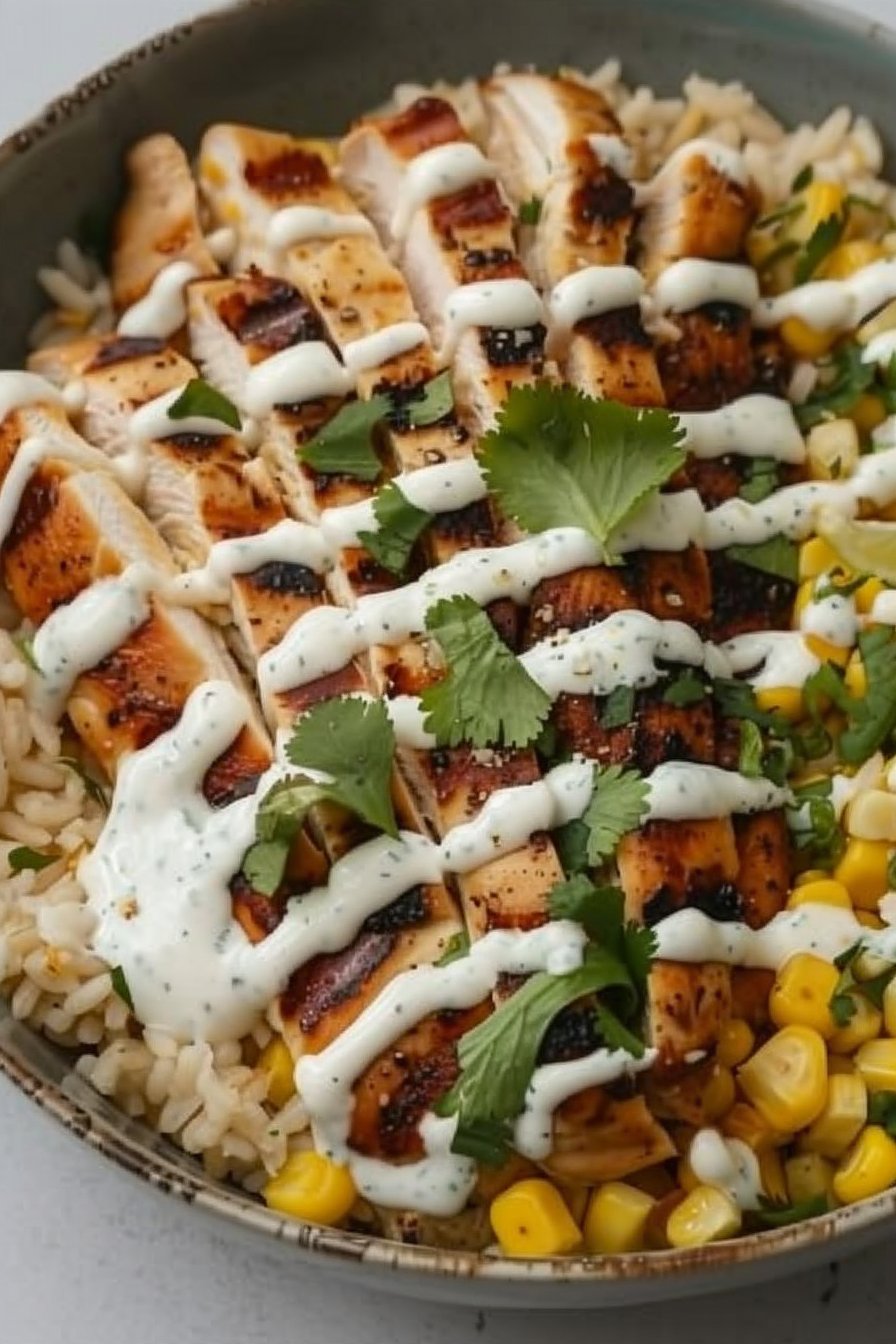 Mexican Street Corn Chicken Rice Bowl 2 This Street Corn Chicken Rice Bowl is seriously addictive. Juicy grilled chicken, creamy Mexican street corn, fluffy ric… | Grilled chicken and rice mexican bowl, Chicken rice bowl recipes, Creamy rice bowls