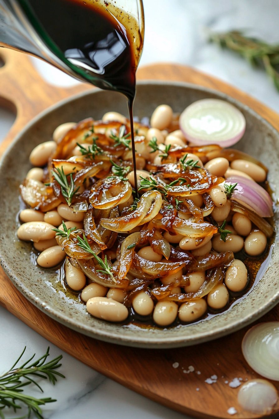 Caramelized Onion White Beans with Rosemary and Balsamic