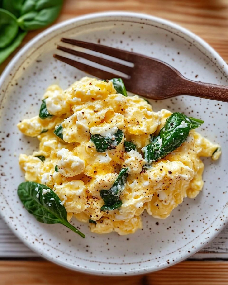 Scrambled Eggs with Cottage Cheese and Spinach