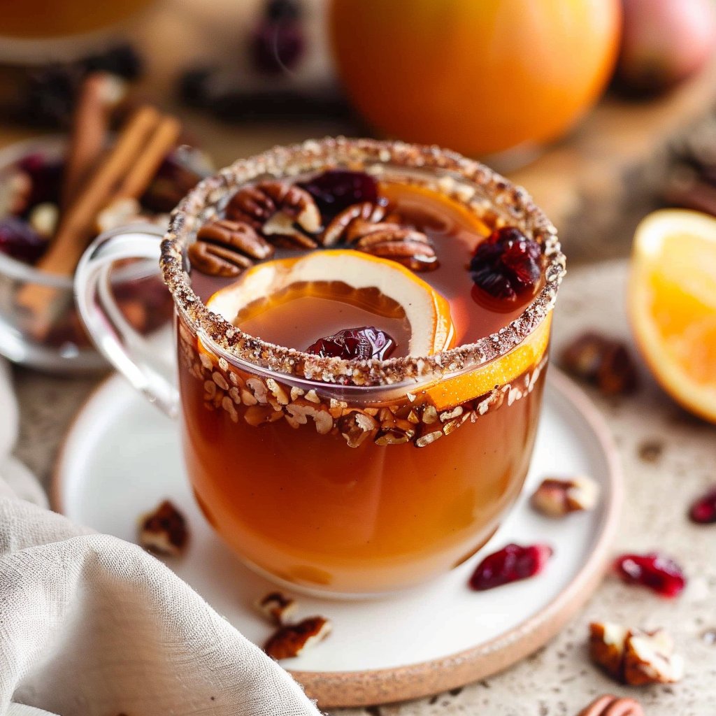 Slow Cooker Mulled Cider with a Caramel Pecan Rim
