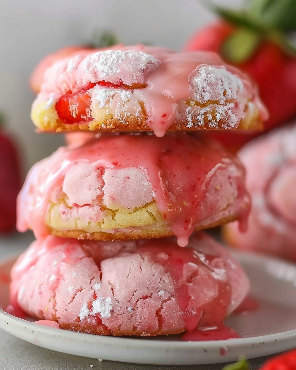 Strawberry Cake Mix Cookies with Strawberry Lemon Glaze!