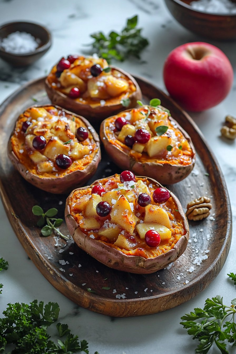 Cranberry-Apfel zweimal gebackene Süßkartoffeln