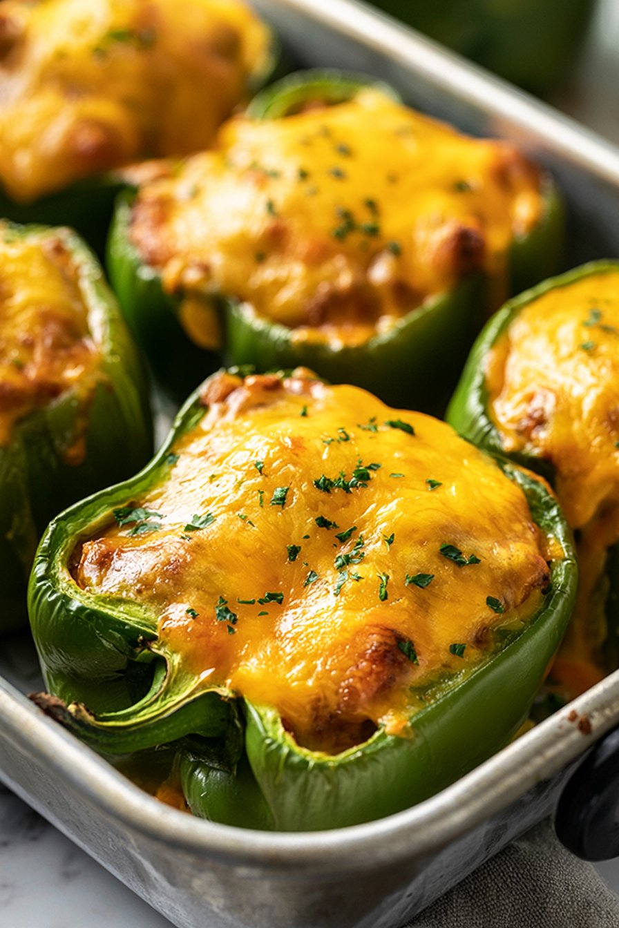 Chili and Cornbread Stuffed Peppers