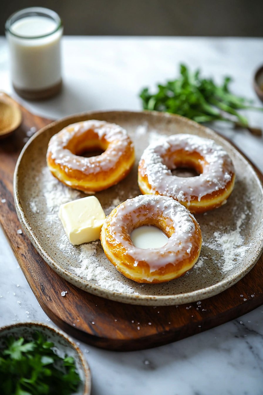 Glasierte Donuts mit Milchbrotteig